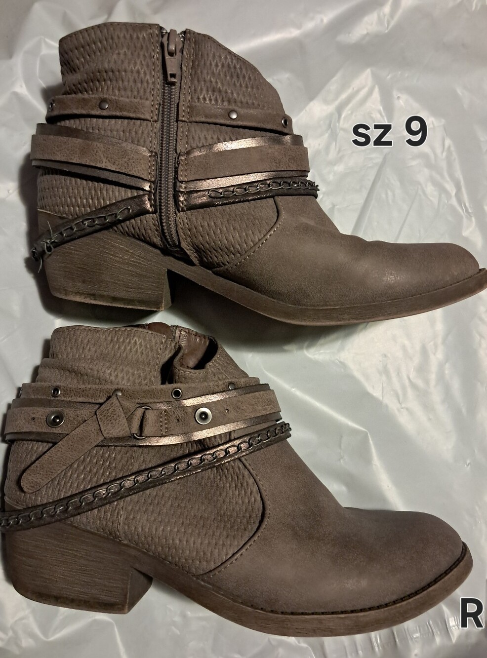 Kohl's Taupe Brown Ankle Booties with Strap & Braided Chain Detail